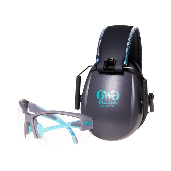 Girls With Guns Assure Protective Safety Glasses & Earmuffs Combo Set, Gray/Teal/Black - 2388