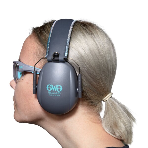 Girls With Guns Assure Protective Safety Glasses & Earmuffs Combo Set, Gray/Teal/Black - 2388