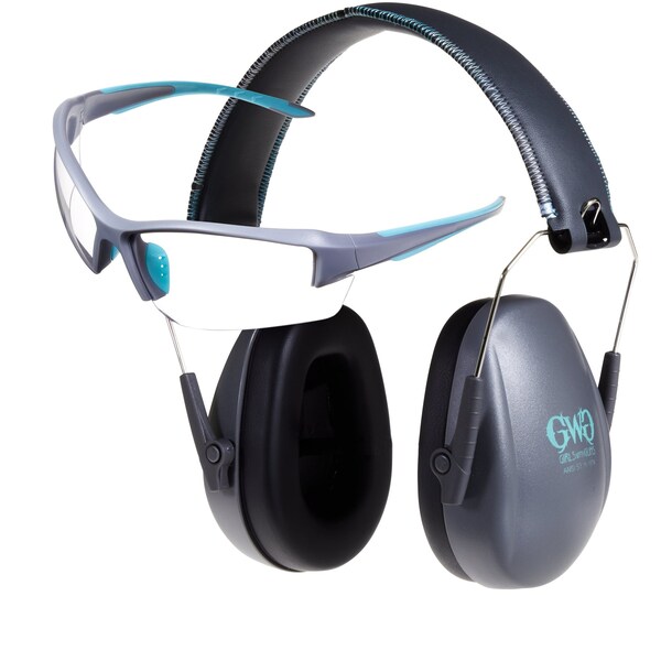 Girls With Guns Assure Protective Safety Glasses & Earmuffs Combo Set, Gray/Teal/Black - 2388