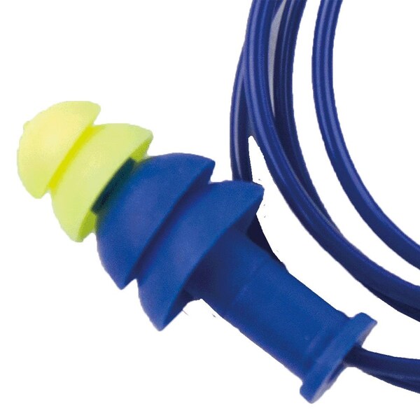 Sellstrom Reusable Non-Allergenic polymer Ear Plugs, Tapered Shape, 27 dB, Blue/High Visibility Green - S23421