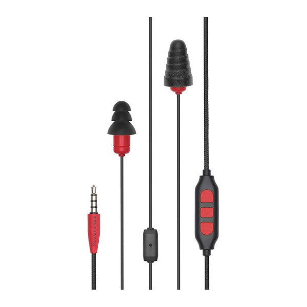 Plugfones Protector Plus Reusable Ear Plugs, Flanged Shape, 26 dB, Black/Red, 1 PR - PIPP-BR(VL)