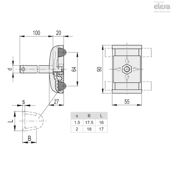 Elesa For trapezoidal guides, with pin and nut, MPG-2T-P14 - MPG-2T-P
