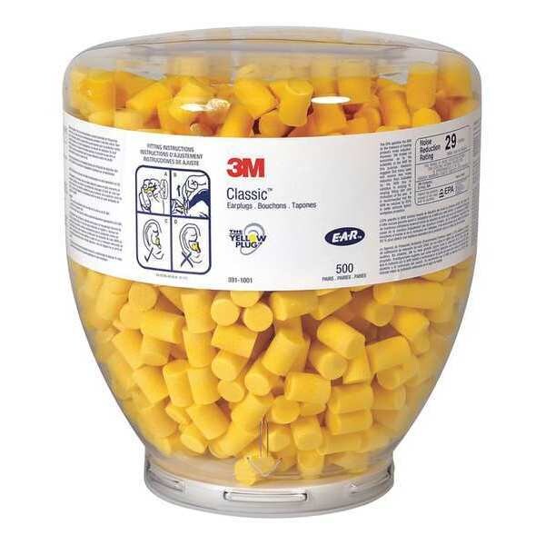 3M Disposable Uncorded Ear Plugs with Dispenser, Cylinder Shape, 29 dB, 500 Pairs, Yellow - 3NHK9 45JW40