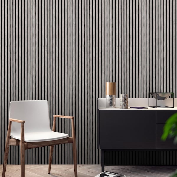 Ejoy Acoustic Slat Wood Wall Cladding Panel With Real Wood Skin Veneer, 94.5in x 24in x 0.8in - ACPRW006-EUCALYPTUS