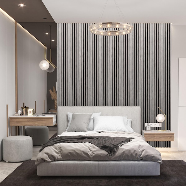 Ejoy Acoustic Slat Wood Wall Cladding Panel With Real Wood Skin Veneer, 94.5in x 24in x 0.8in - ACPRW006-EUCALYPTUS