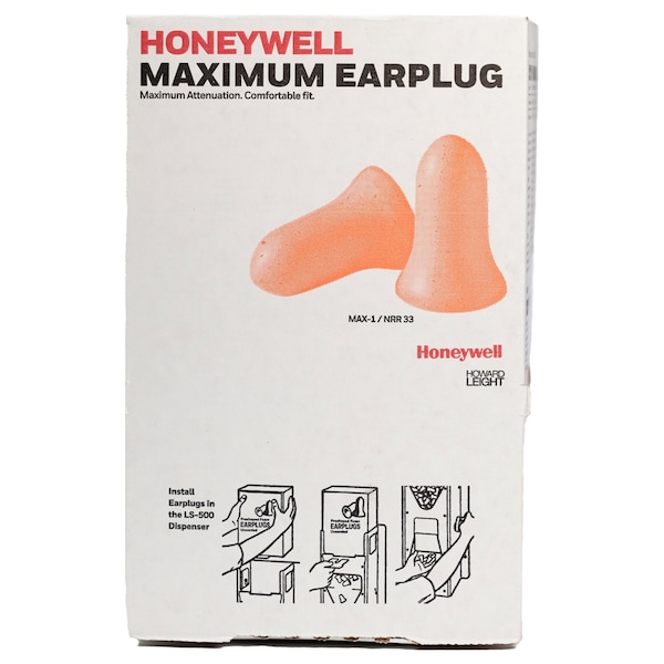 Honeywell Howard Leight MAX-1-D Ear Plugs Dispenser Refill, Uncorded, Bell Shape, NRR 33 dB, Disposable, Coral, M, 500 Pairs - MXM-1-DG