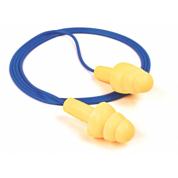 3M UltraFit Reusable Corded Earplugs, Flanged Shape, 25 dB NRR, Push-In, Med, Yellow/Blue, 1 Pair - 340-4004