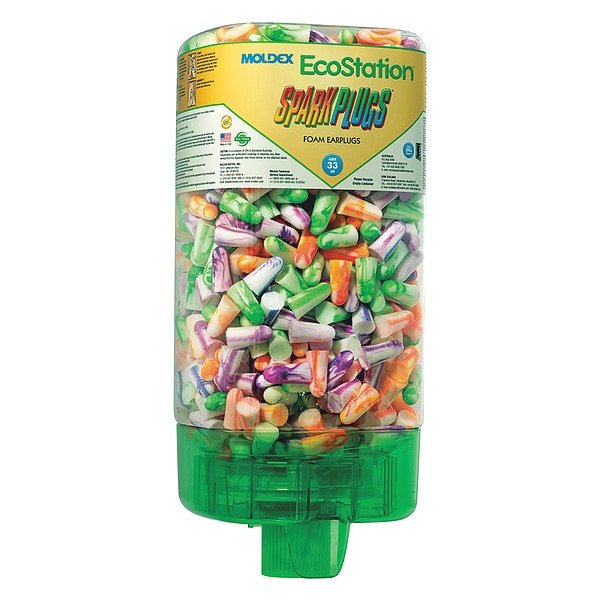 Moldex Disposable Uncorded Ear Plugs with Dispenser, Bullet Shape, 33 dB, 500 Pairs, Assorted Colors - 6703