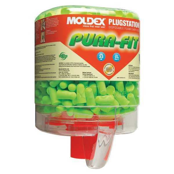 Moldex Pura-Fit Ear Plug Dispenser, PlugStation, Uncorded, Bullet Shape, NRR 33 dB, Green, 250 Pairs - 6844