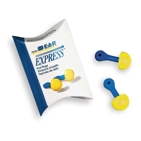 3M E-A-R EXPRESS Pod Plugs Reusable Foam Ear Plugs, Pod Shape, 25 dB, Yellow, 100 PK - 321-2100