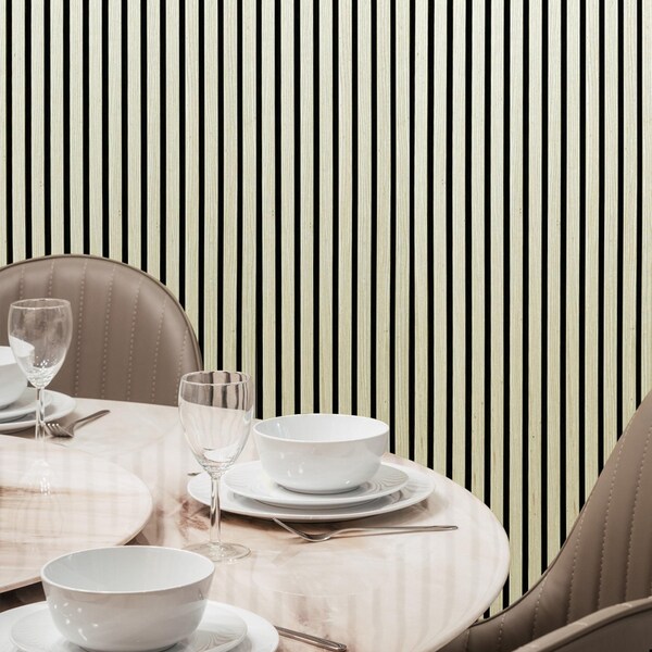 Ejoy Acoustic Slat Wood Wall Cladding Panel With Real Wood Skin Veneer, 94.5in x 24in x 0.8in - ACPRW001-WHITEASH