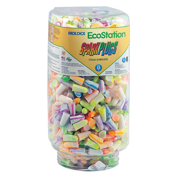 Moldex Disposable Uncorded Ear Plug Dispenser Refill, Bullet Shape, 33 dB, 500 Pairs, Assorted - 6704
