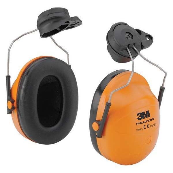 3M Hard Hat Mounted Ear Muffs, 23 dB, Peltor Hi-Viz, Black/Orange - H31P3E