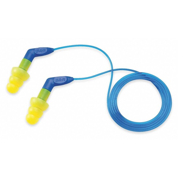 3M E-A-R UltraFit Reusable Corded Ear Plugs, Flanged Shape, NRR 27 dB, Blue/Yellow, 100 Pairs - 340-8002