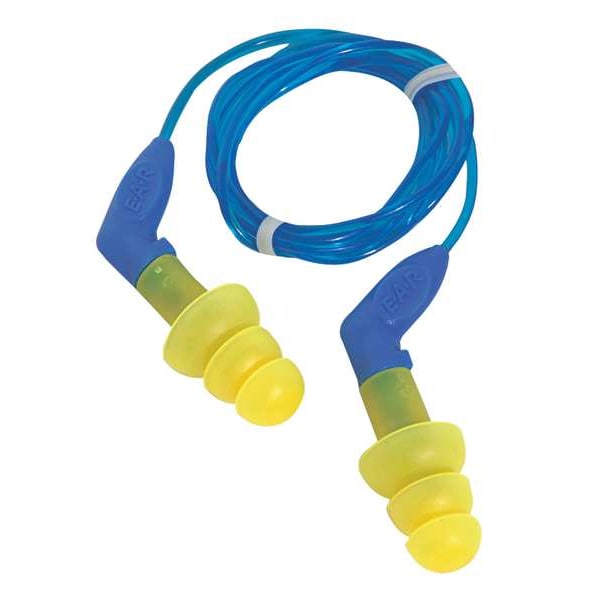 3M E-A-R UltraFit Reusable Corded Ear Plugs, Flanged Shape, NRR 27 dB, Blue/Yellow, 100 Pairs - 340-8002