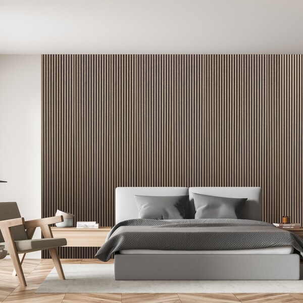 Ejoy Acoustic Slat Wood Wall Cladding Panel With Real Wood Skin Veneer, 94.5in x 24in x 0.8in - ACPRW003-GREYWALNUT