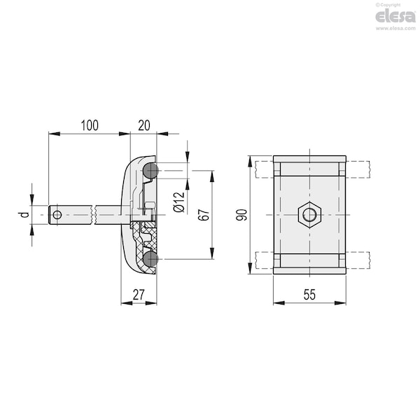 Elesa For round guides, with pin and nut, MPG-2C-P14 - MPG-2C-P
