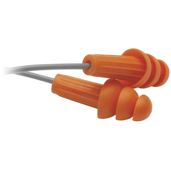 Jackson Safety H20 Reusable Soft TPE Ear Plugs, Flanged Shape, 26 dB, Orange, 4 PK - 67221