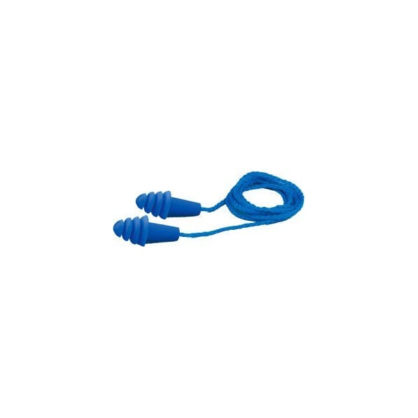 Delta Plus Elvex Quattro Reusable Earplugs, NRR 27, Corded, Blue, 100 PairsBox - WELEP411