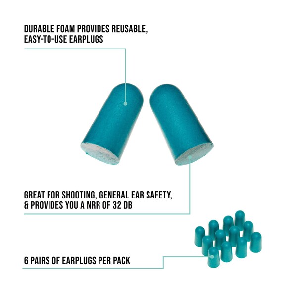 Girls With Guns Silencer Foam Earplugs, 32 dB NRR, ANSI S3.19 & CE EN352-1 Hearing Protection Rated, Teal, 12PK - 2389