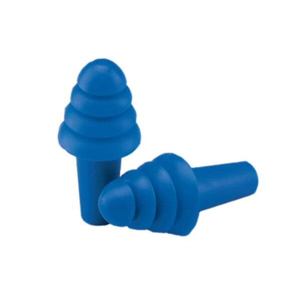 Delta Plus Quattro(TM) Reusable Rubber Vinyl Ear Plugs, Flanged Shape, 27 dB, Blue, 100 PK - EP-401