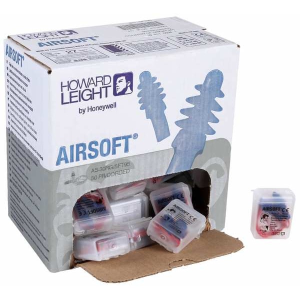 Honeywell Howard Leight AirSoft(R) Reusable TPE Ear Plugs, Flanged Shape, 27 dB, Blue, 50 PK - AS-30R