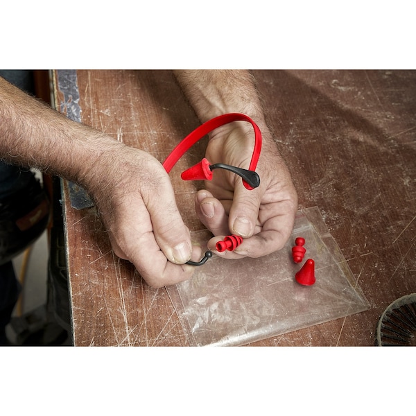 Milwaukee Tool Reusable Silicone Replacement Banded Flanged Ear Plugs, Flanged Shape, 26 dB, Red, 5 PK - 48-73-3205