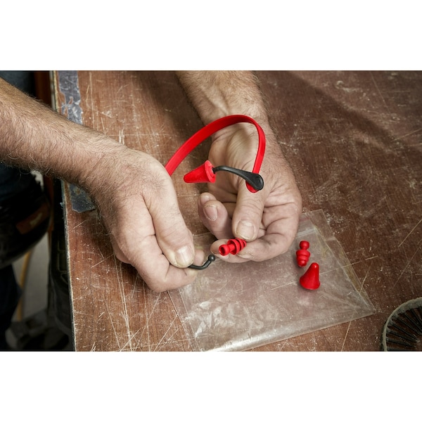 Milwaukee Tool Reusable Silicone Replacement Banded Flanged Ear Plugs, Flanged Shape, 26 dB, Red, 5 PK - 48-73-3205