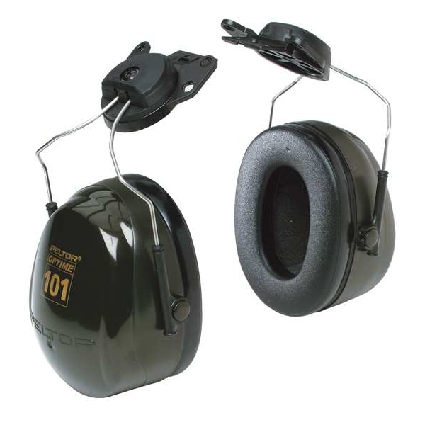 3M Peltor Peltor Optime 101 Hard Hat-Mounted Earmuffs, Passive Protection, NRR 24 dB, Foam, Black/Green - H7P3E