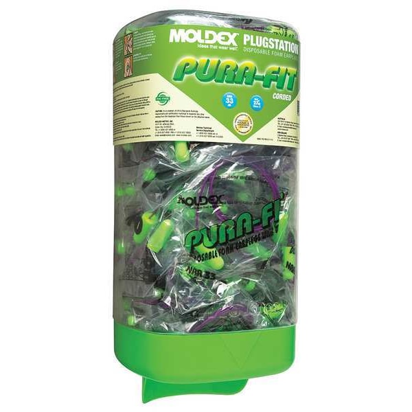 Moldex Disposable Corded Ear Plugs with Dispenser, Bullet Shape, 33 dB, 150 Pairs, Green - 6882