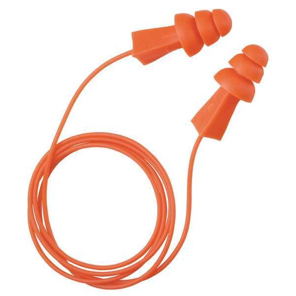Tasco Tri-Grip Reusable Vinyl Ear Plugs, Flanged Shape, 27 dB, Orange, 100 PK - 100-09010