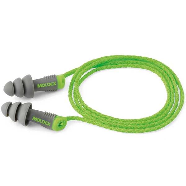 Moldex Alphas(TM) Reusable TPE Ear Plugs, Flanged Shape, 27 dB, Gray/Green, 50 PK - 6435