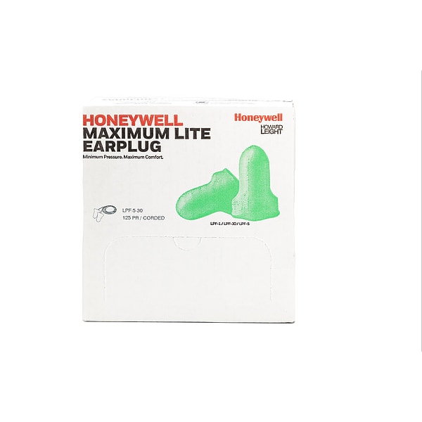 Honeywell Howard Leight Max Lite(R) Disposable Foam Ear Plugs, Bell Shape, 30 dB, Green, 5 PK - LPF-5-30