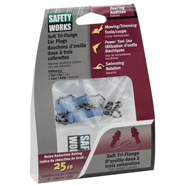 Msa Safety SAFETY WORKS Ear Plugs, 25 dB NRR, TriFlange, Plastic Ear Plug, Blue Ear Plug - SWX00231-01