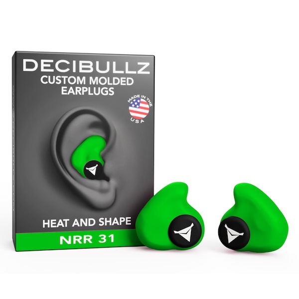 Decibullz Custom Molded Earplugs Hi Vis Green, 31 NRR, Simple DIY Process, Remoldable If Needed - PLG1-GRN