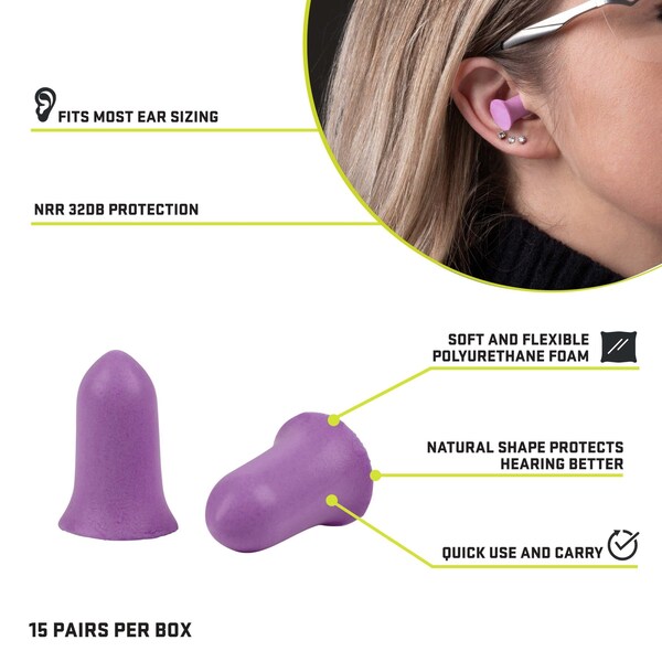 Ultrx Small Tapered Foam Ear Plugs, Purple, 30PK - 4134