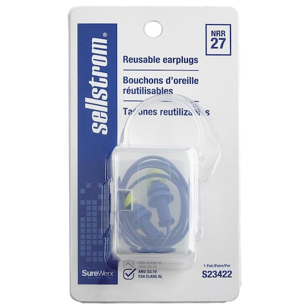 Sellstrom Non-Allergenic polymer Ear Plugs, Four Flange|Tapered Shape, Blue/Hi-Vis Green - S23422