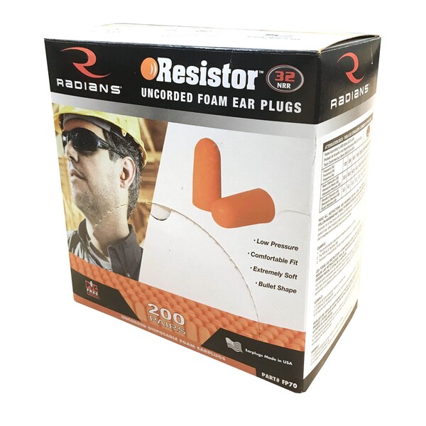 Radians Radians Resistor 32 Disposable Ear Plugs, Bullet Shape, 32 dB, Orange, 1 PR - FP70