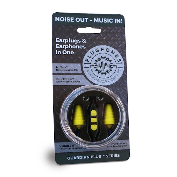 Plugfones Plugfones Guardian Plus 29 dB Nylon/Silicone/Soft Foam 3.5 MM Jack Earplugs/Earphones w/Mic Yellow 1 - PGP-UY