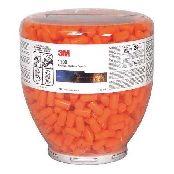 3M Disposable Uncorded Ear Plug Dispenser, Bullet Shape, 29 dB, 500 Pairs, Orange - 30FX23 45JW40