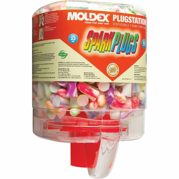 Moldex SparkPlugs Disposable Foam Earplug, Includes Dispenser, 33dB Noise Reduction Rating, 1500PK - MOM6644