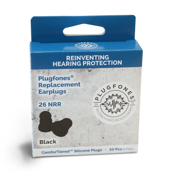 Plugfones Plugfones ComforTiered 27 dB Silicone Replacement Tip Replacement Ear Plugs Black 5 pair - PRP-SB10