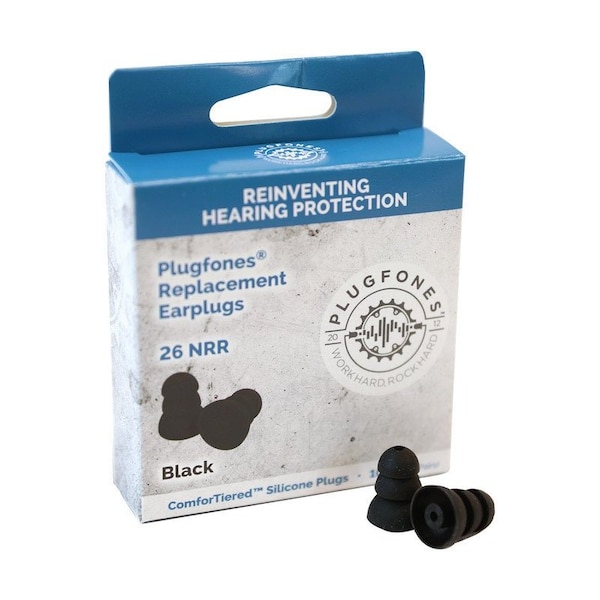 Plugfones Plugfones ComforTiered 27 dB Silicone Replacement Tip Replacement Ear Plugs Black 5 pair - PRP-SB10