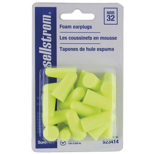 Sellstrom Polyurethane Foam Ear Plugs, Bullet Shape, Hi-Vis Green, 200 PK - S23414
