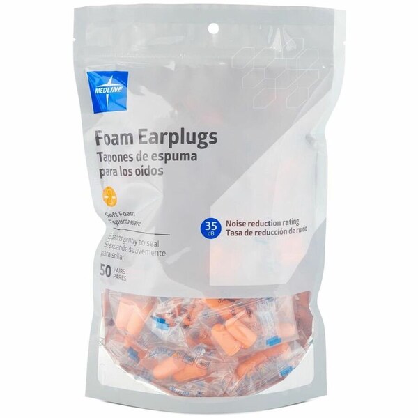 Medline Professional Medline Foam Earplugs, 35dB Noise Reduction Rating, 50 Pairs, 50PK - MDSEARPLUG