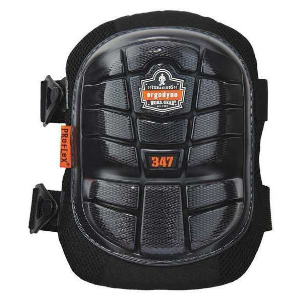 Ergodyne Knee Pad, Hard Shell, Foam, Gel Pad, Rubber Cap, Clip Closure, 2 Straps, Black, Universal - 347