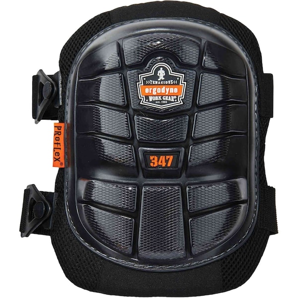 Ergodyne Knee Pad, Hard Shell, Foam, Gel Pad, Rubber Cap, Clip Closure, 2 Straps, Black, Universal - 347