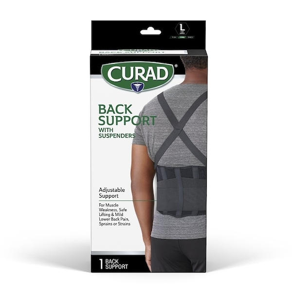 Curad Back Support with Suspenders, L, Fits to Waist Size 34 to 38 in, Hook and Loop Closure - ORT22200LD