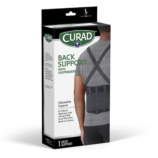 Curad Back Support with Suspenders, L, Fits to Waist Size 34 to 38 in, Hook and Loop Closure - ORT22200LD