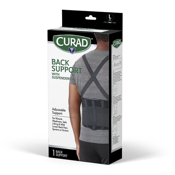 Curad Back Support with Suspenders, L, Fits to Waist Size 34 to 38 in, Hook and Loop Closure - ORT22200LD